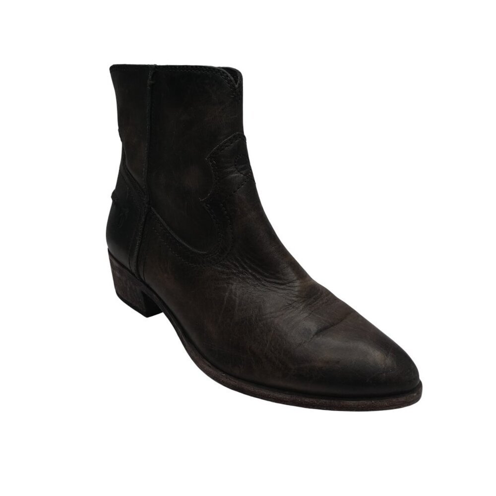 Frye Ray Seam Brown Distressed Leather Western Heeled Ankle Boots Womens 7.5